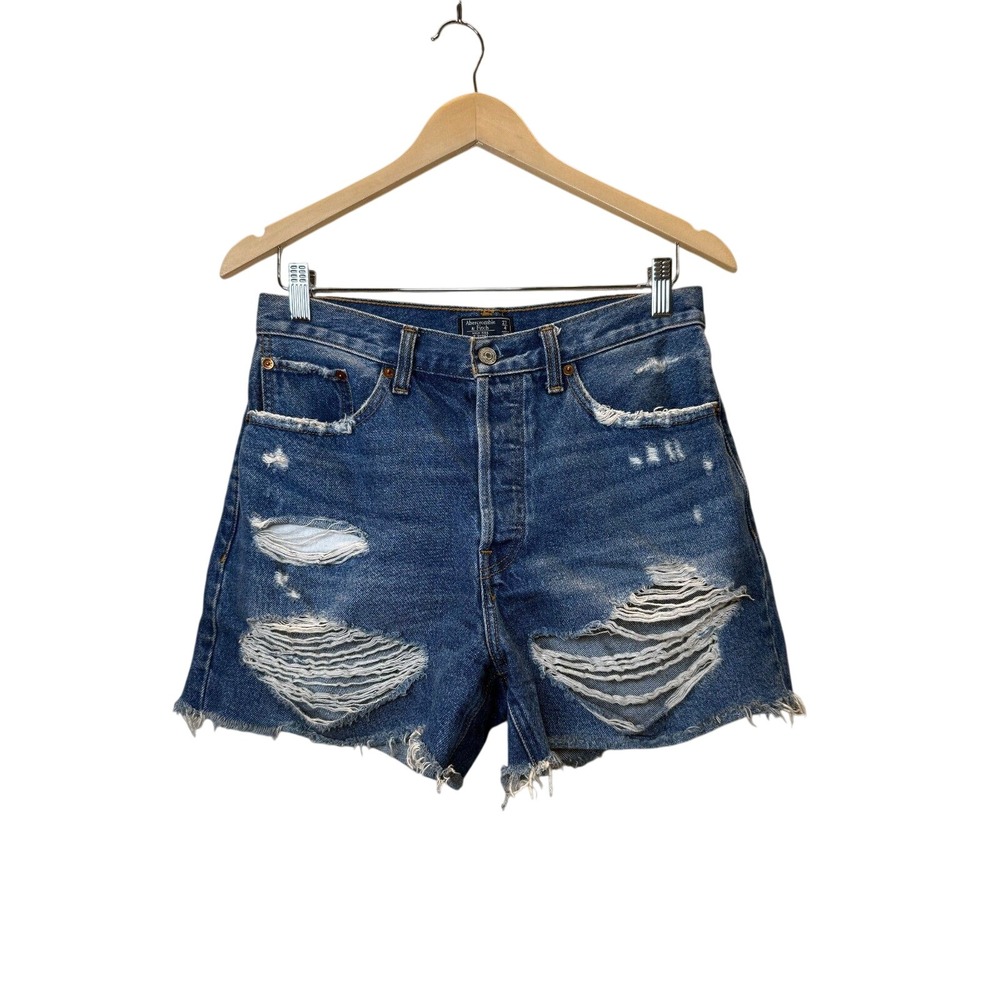 Abercrombie & Fitch Denim Shorts Women 27 Blue High Rise Distressed 8